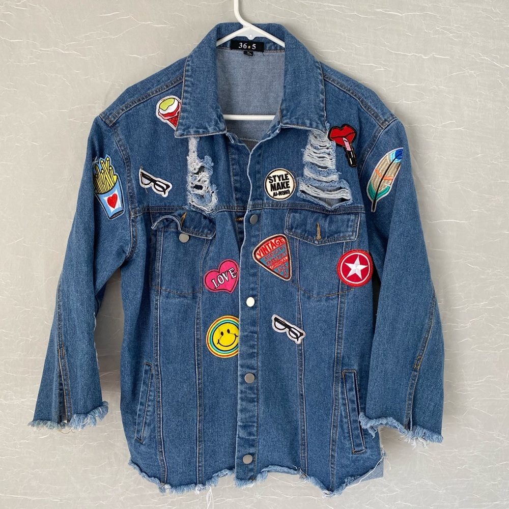 36 Point 5 Distressed Patches Jean Jacket